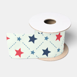 Rood Blauw Ster Kruis Puntlijn Geometrisch Patroon Satijnen Lint