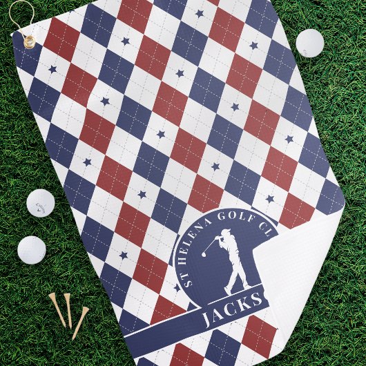 Rood Blauw Sterren Argyle Gepersonaliseerd Monogra Golfhanddoek