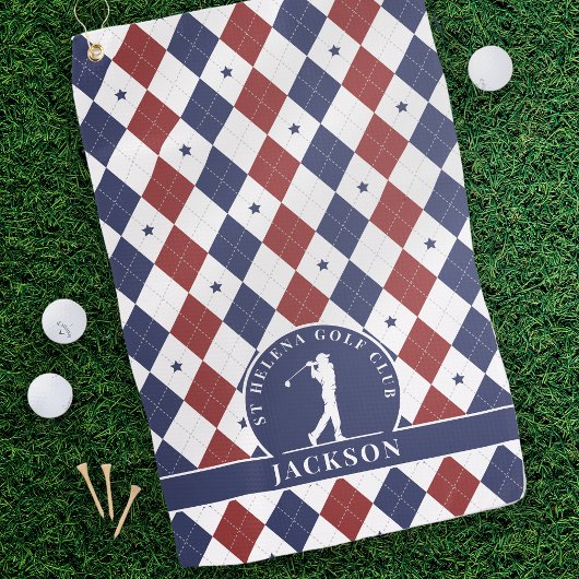 Rood Blauw Sterren Argyle Gepersonaliseerd Monogra Golfhanddoek