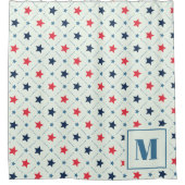 Rood Blauw Sterstip lijn Geometrisch Patroon Monog Douchegordijn (Voorkant)