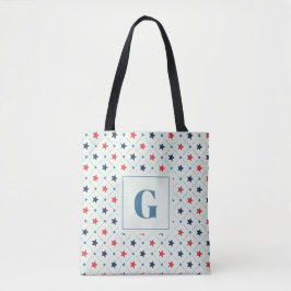 Rood Blauw Sterstip lijn Geometrisch Patroon Monog Tote Bag