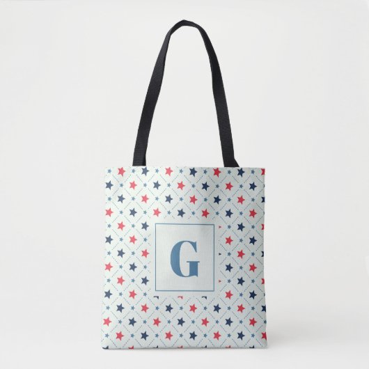 Rood Blauw Sterstip lijn Geometrisch Patroon Monog Tote Bag (Voorkant)