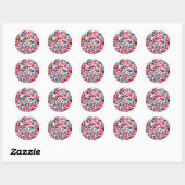 Rood Blauw Stippenpatroon Ronde Sticker (Vel)