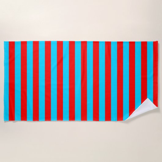 Rood Blauw Strepen Design Strandlaken (Voorkant)