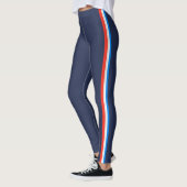 Rood Blauw Strepen Eenvoudig Stijlvol Navy Blauw Leggings (Links)