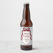 Rood Blauw Strepen & Strik Frame Kerst  Bier Etiket (Voorkant)