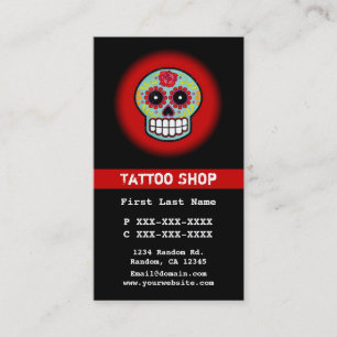 Rood blauw suikerschedel tattoo aangepaste visitek visitekaartje