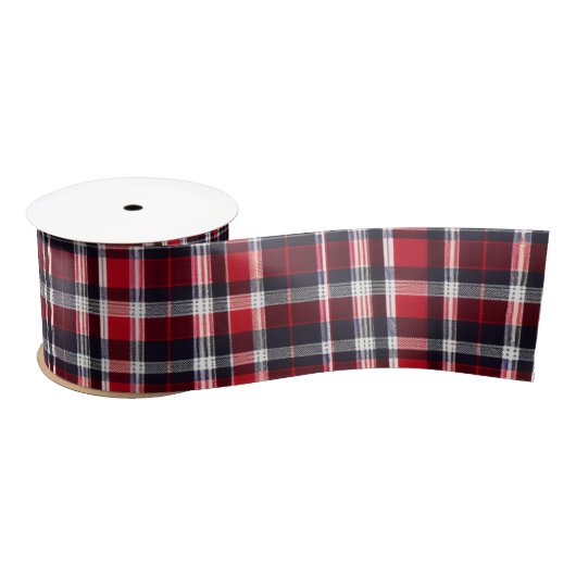 Rood Blauw Tartan Plakken Patroon Feestelijke Kers Satijnen Lint (Spoel)