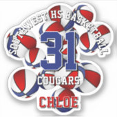 Rood Blauw Team Kleuren Basketballen Cluster kinde Sticker (Voorkant)
