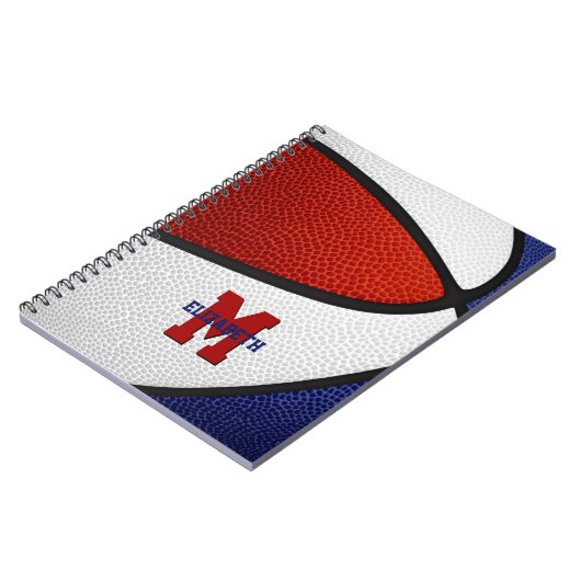rood blauw team kleuren jongens basketbal notitieboek (Linkerzijde)