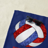 Rood Blauw Team Kleuren Naam Girly Volleyballs Strandlaken (In situ)