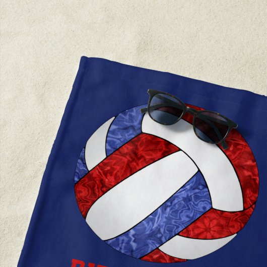 Rood Blauw Team Kleuren Naam Girly Volleyballs Strandlaken (In situ)