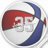 Rood blauw team kleuren realistisch basketbal sticker (Voorkant)