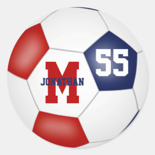 rood blauw team kleuren voetbal gepersonaliseerd ronde sticker