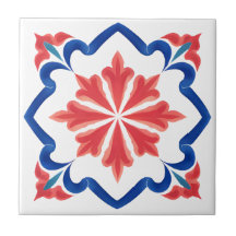 Rood & Blauw Turks Iznik Floral Tegel Art