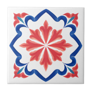 Rood & Blauw Turks Iznik Floral Tegel Art Tegeltje