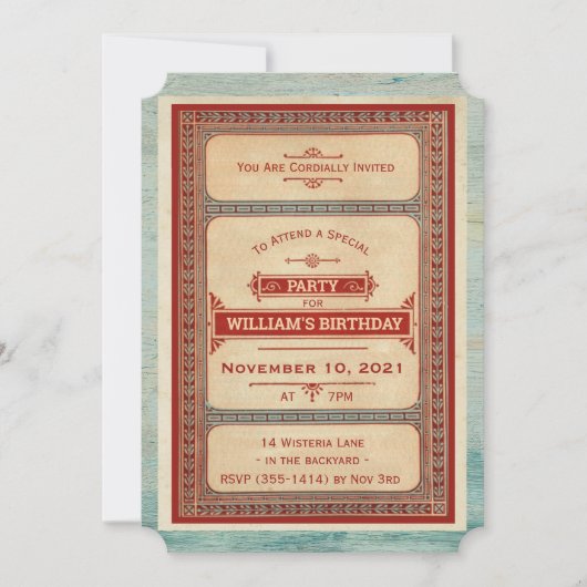 Rood Blauw Verjaardagsfeestuitnodiging Kaart (Voorkant)