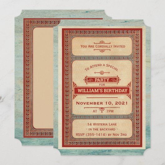 Rood Blauw Verjaardagsfeestuitnodiging Kaart (Voorkant / Achterkant)