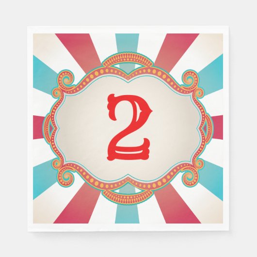 Rood Blauw Vintage Circus Verjaardag Servet (Voorkant)