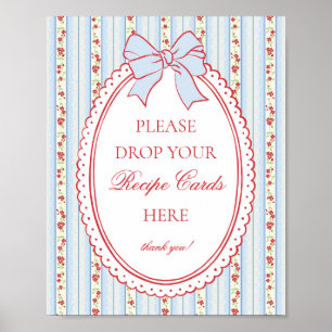 Rood & Blauw Vintage Fancy Bloemig Recept Delen Poster