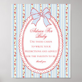 Rood & Blauw Vintage Fancy Bloemige Advies Baby Sh Poster