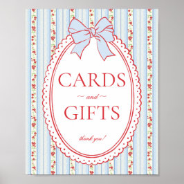 Rood & Blauw Vintage Fancy Bloemkaart & Cadeaubord Poster