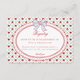 Rood & Blauw Vintage Fantasie Bloemen Baby Cadeau  Informatiekaartje