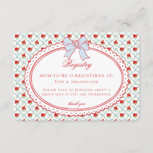 Rood & Blauw Vintage Fantasie Bloemen Baby Cadeau Informatiekaartje