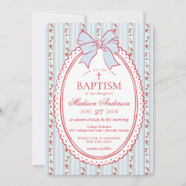 Rood & Blauw Vintage Fantasie Bloemen Doop Kaart