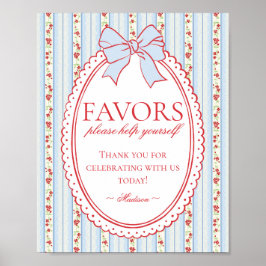 Rood & Blauw Vintage Fijne Bloemige Favorieten Bor Poster