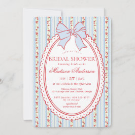 Rood & Blauw Vintage Fijne Bloemrijke Bruidsdouche Kaart