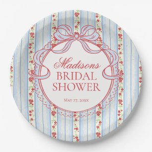 Rood & Blauw Vintage Fijne Bloemrijke Bruidsdouche Papieren Bordje