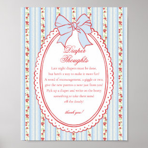 Rood & Blauw Vintage Mooie Bloemige Luiers Gedanke Poster