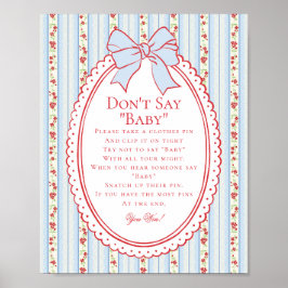 Rood & Blauw Vintage Mooie Bloemige Zeg Niet Baby  Poster