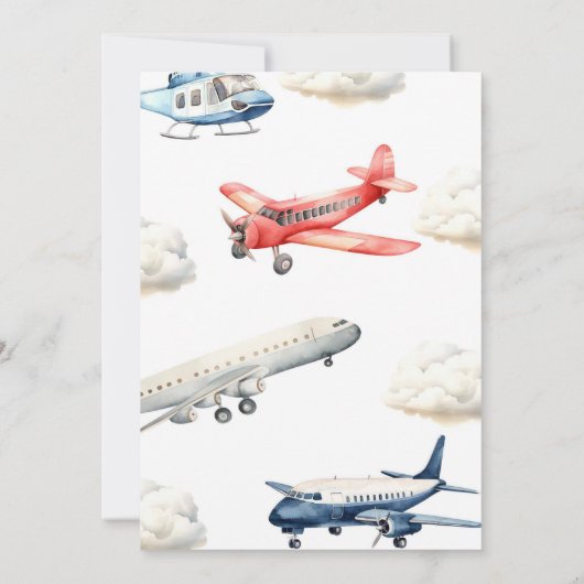 Rood Blauw Vliegtuig Eerste Verjaardag Jongen Kaart (Achterkant)