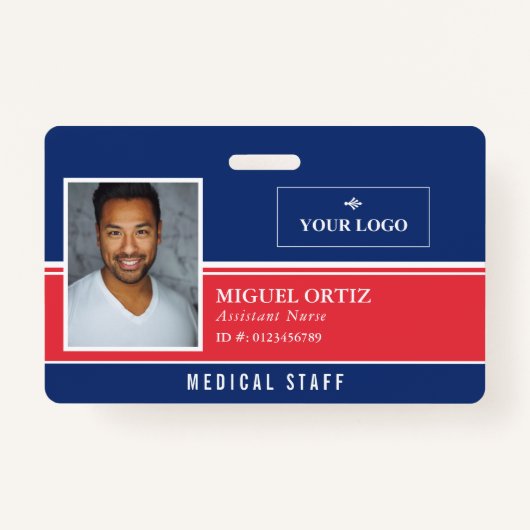 Rood Blauw Voeg uw Logo-medewerker-ID toe Badge (Voorkant)