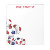 Rood blauw voetballen accent Aangepaste naam Notitieblok (Voorkant)