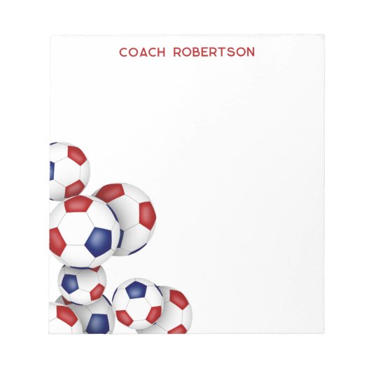 Rood blauw voetballen accent Aangepaste naam Notitieblok (Voorkant)