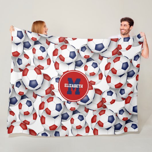 Rood Blauw voetballen Team Kleuren monogram Fleece Deken (In situ)