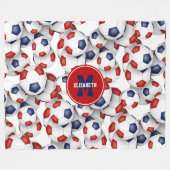 Rood Blauw voetballen Team Kleuren monogram Fleece Deken (Voorkant (Horizontaal))
