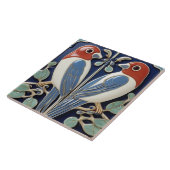 Rood Blauw Vogelpaar - Art Nouveau Art Deco Vogels Tegeltje (Zijkant)