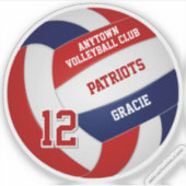 Rood blauw volleybal team kleuren kinder trui numm sticker (Voorkant)
