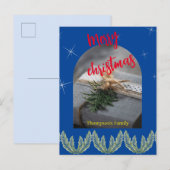 Rood blauw vrolijk kerstfeest Tekst modern geblade Uitnodiging Briefkaart (Voorkant / Achterkant)