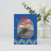 Rood blauw vrolijk kerstfeest Tekst modern geblade Uitnodiging Briefkaart (Staand voorkant)