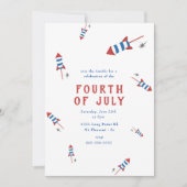Rood Blauw Vuurwerk Raketten 4 juli Party Invita Kaart (Voorkant)