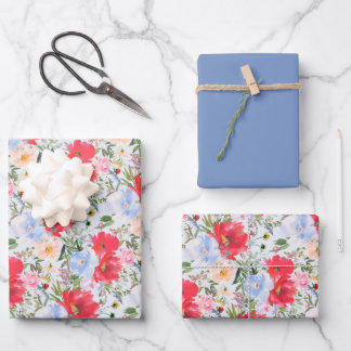 Rood blauw Waterverf bloemen Inpakpapier Vel