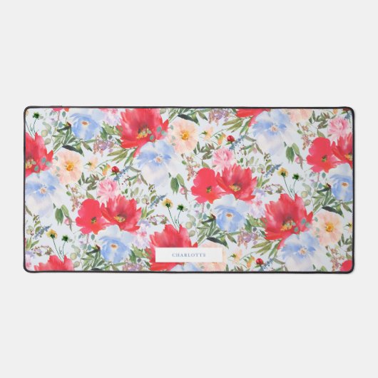 Rood Blauw Waterverf Bloemen Spiraal Bureaumat (Voorkant)