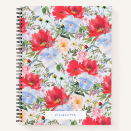 Rood Blauw Waterverf Bloemen Spiraal Notitieboek