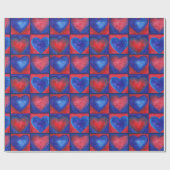 Rood Blauw Waterverf Harten geschilderd Liefde Val Cadeaupapier (Vlak)