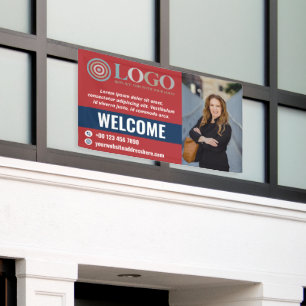 Rood Blauw Welkom Small Business Foto Logo Promo Spandoek